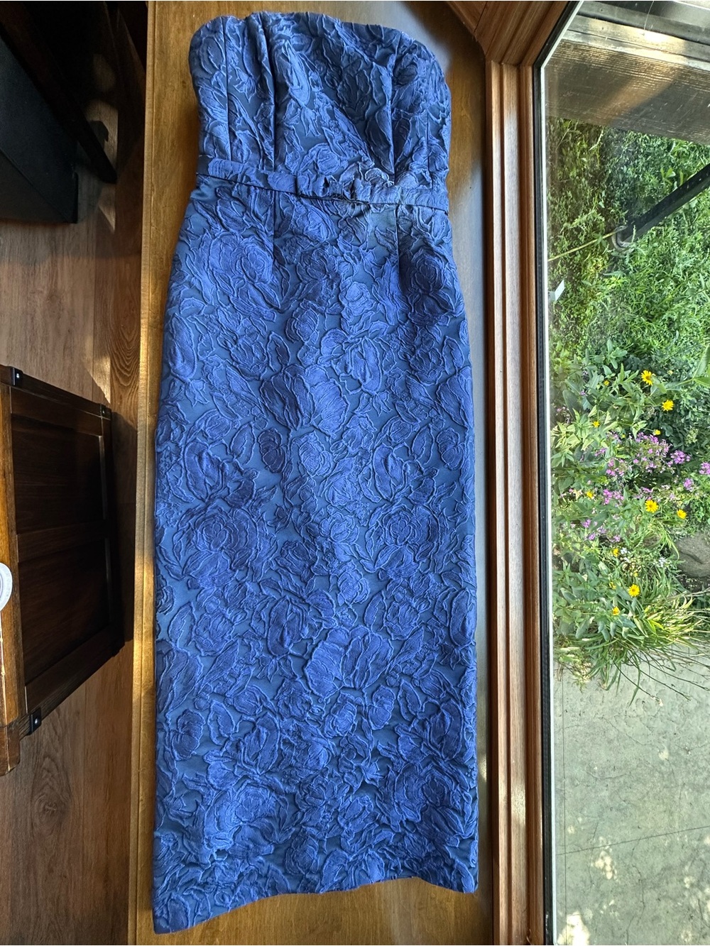 Sachin + Babi Cobalt Strapless Textured Floral Midi Dress